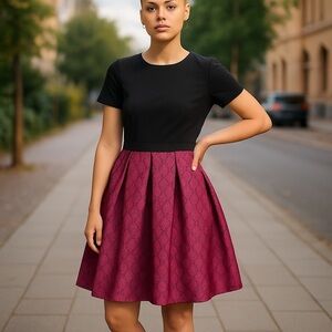 Trina Turk Fit & Flare Cocktail Party Dress Embroidery Black Purple Size 8